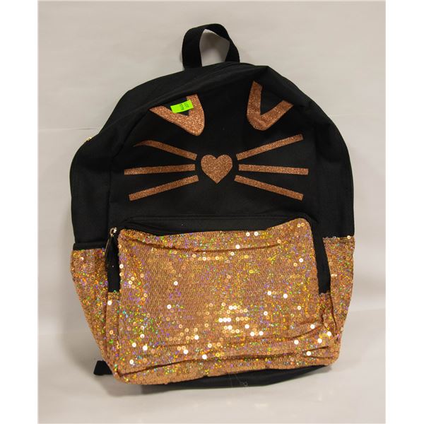 NEW BLACK AND GOLD KITTY BACKPACK