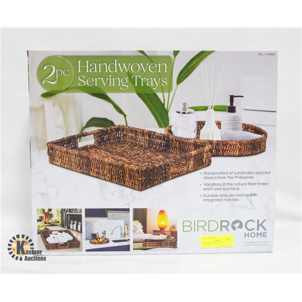 NEW BIRDROCK HOME 2PC HANDWOVEN TRAY SET