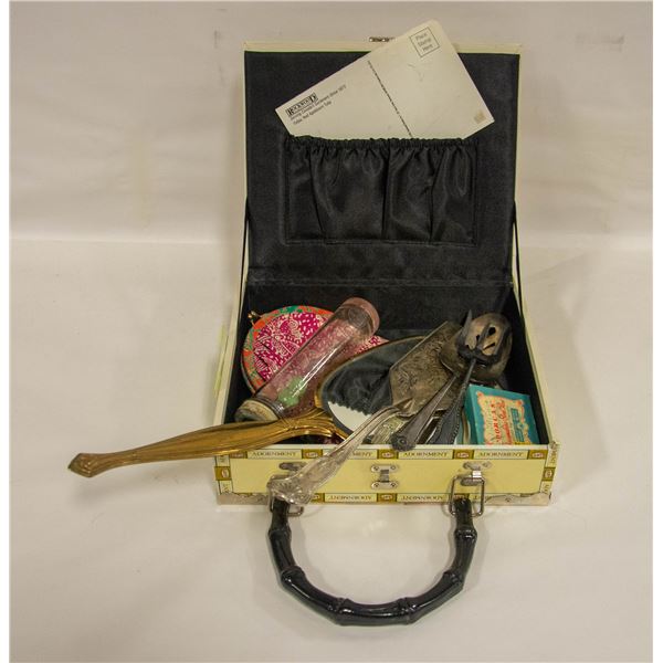 ESTATE VANITY ITEMS, SILVER PLATED PIECES IN