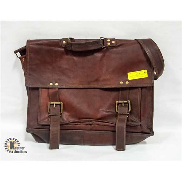 ANTIQUE HORSE HIDE LEATHER MESSENGER BRIEFCASE