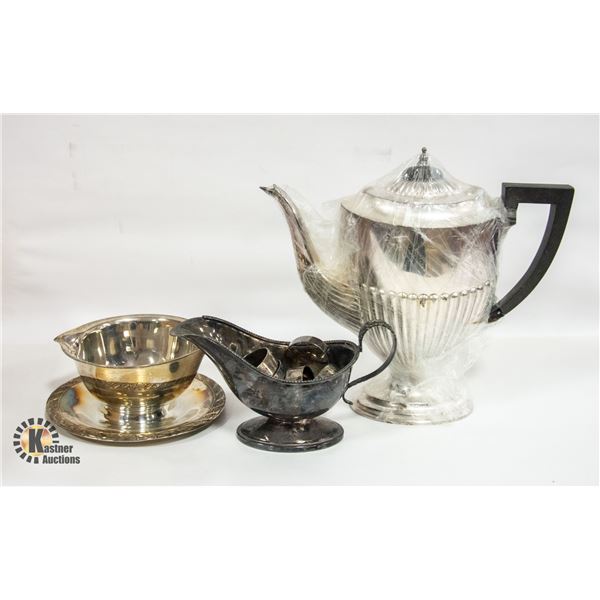 ESTATE SILVER COFFEE POT & SILVER SERVING PIECES