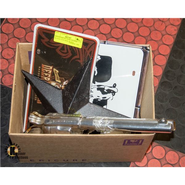 ESTATE METAL STAR, LICENSE PLATES, GUN SIGN, & GUN
