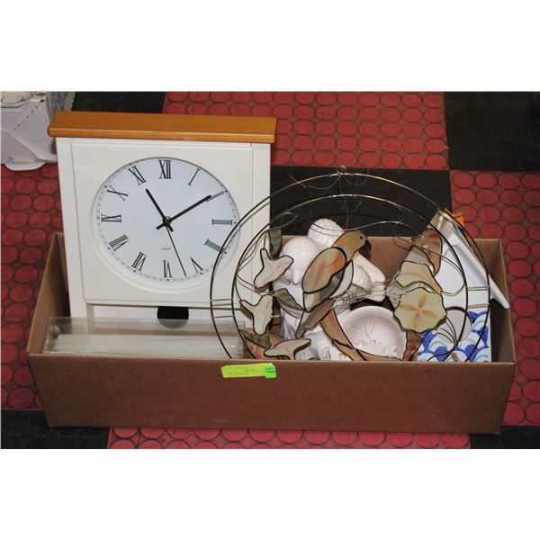 ESTATE MANTEL CLOCK, CANDLES, CERAMIC BIRD,