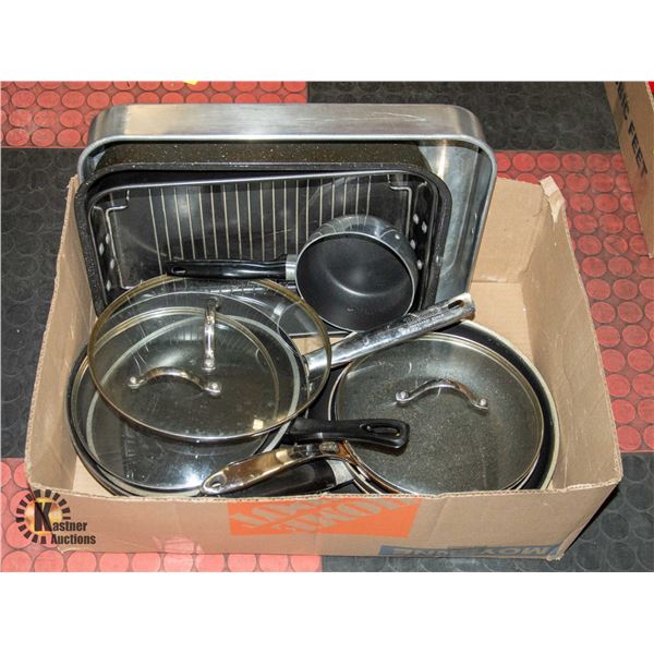 BOX WITH ASSORTMENT OF NON-STICK FRY PANS