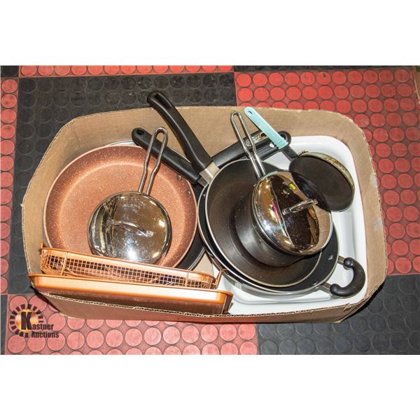 BOX OF QUALITY NON-STICK BAKEWARE AND FRY