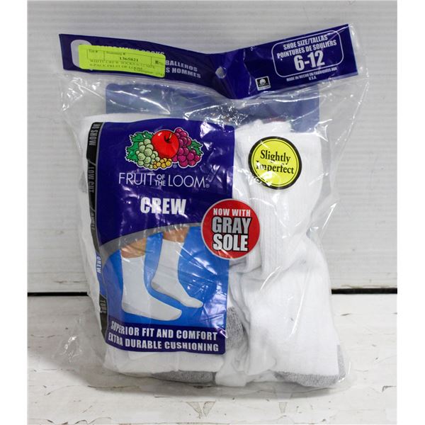 WHITE CREW SOCKS 6-12 SIZE 6-PACK FRUIT OF LOOM