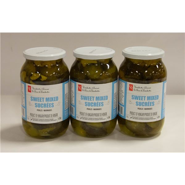 THREE JARS OF SWEET MIXED PICKLES