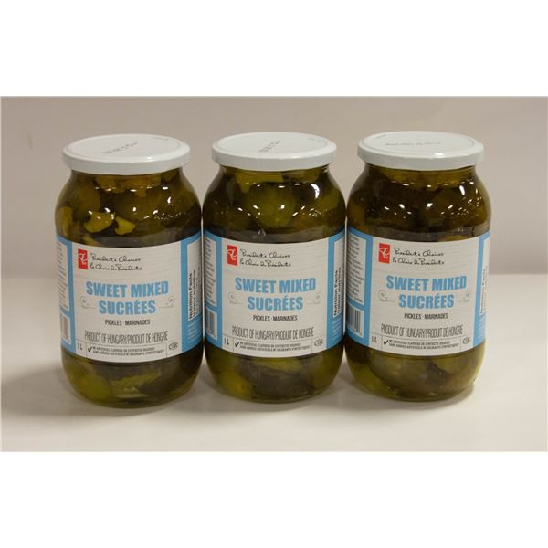 THREE JARS OF SWEET MIXED PICKLES