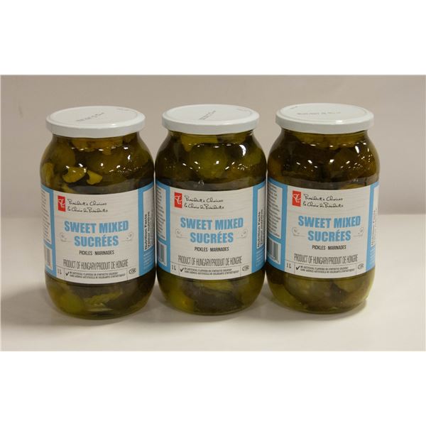 THREE JARS OF SWEET MIXED PICKLES