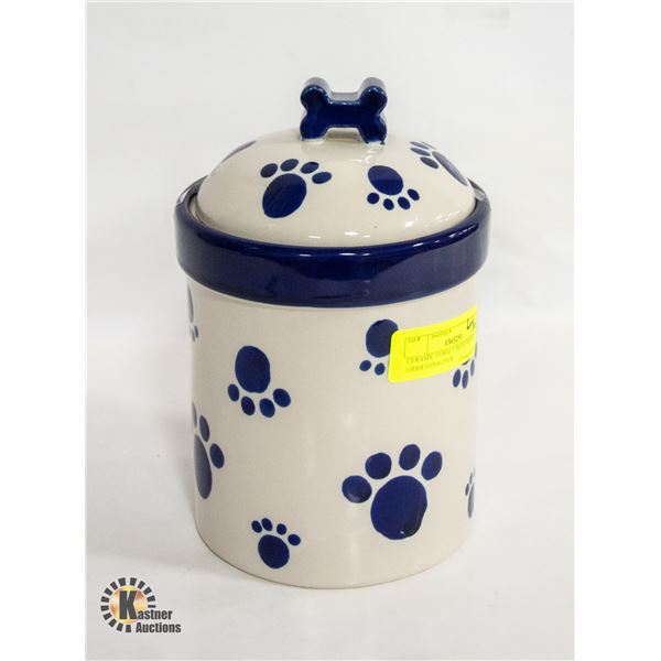 CERAMIC COBALT BLUE/WHITE LIDDED DOG PAW