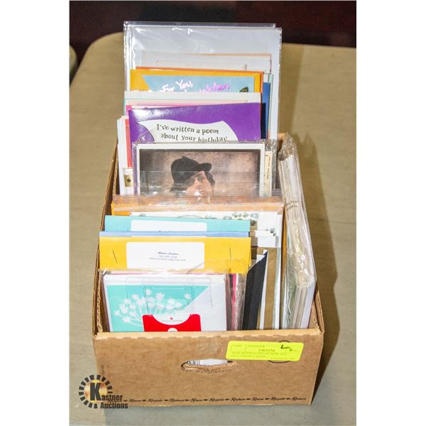 BOX WITH LOTS OF NEW ALL OCCASION CARDS, -