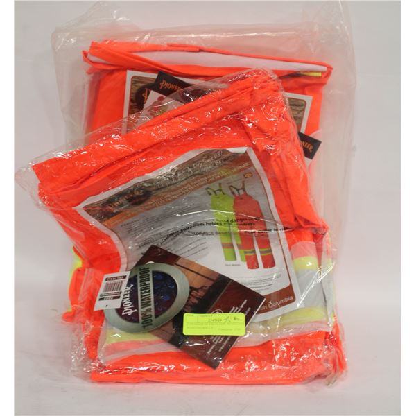2 PIONEER HI VIZ FLAME RESISTANT RAIN OVERALLS