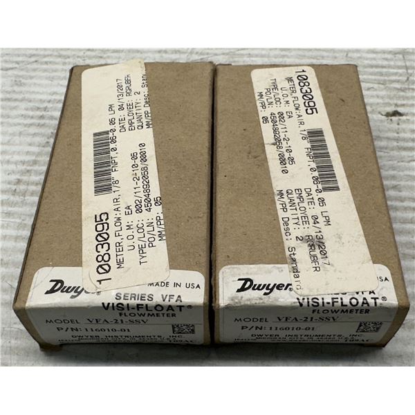 (2) Dwyer #116010-01 Model VFA-21-SSV Flow Meters