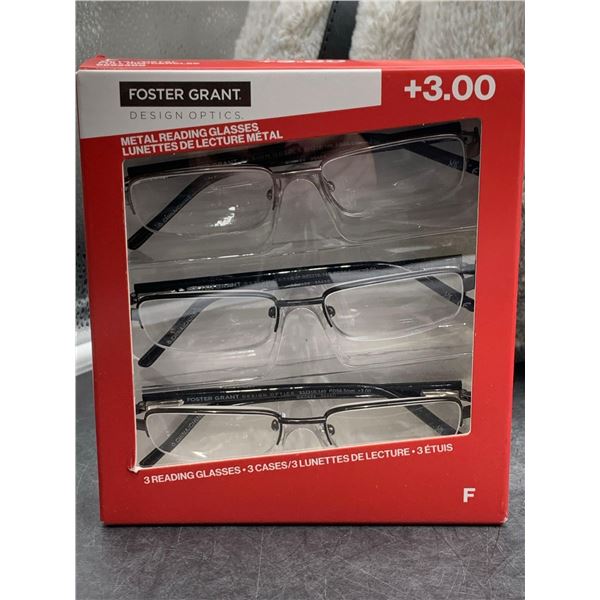 Foster Grant Design Optics Metal Reading Glasses +3.00 Set of 3