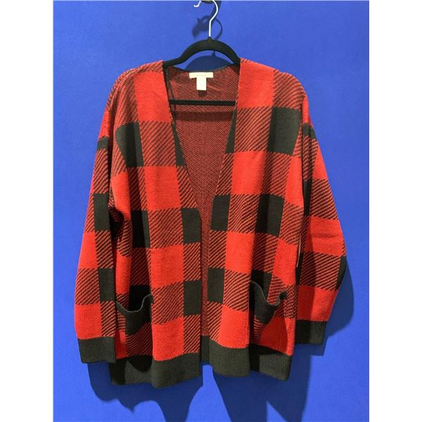 Ripzone Womens Allana Jaquard Cardigan Check Red Riord Buff Size Large