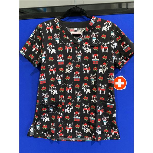 Frenchie Christmas Scrub top (XS)