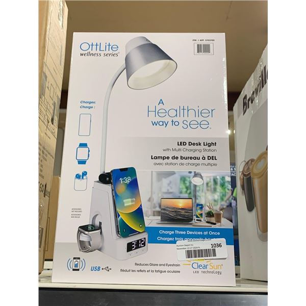 OttLite Clear Sun LED Technology, LED Desk Ligth with Multi Charging Station