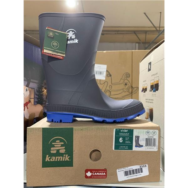 Kamik Stomp Charcoal/Blue Youth Rainboots (size 6)