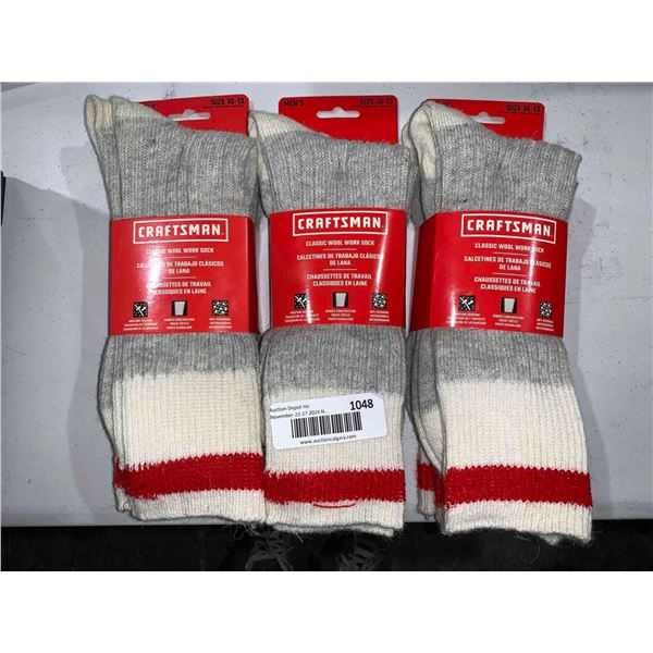 Craftsman Classic Wool Work Socks (3 x 3) Size 10-13