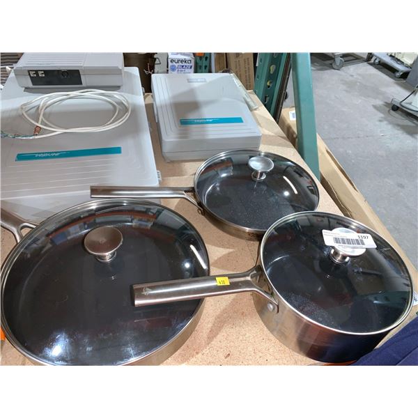 Blue Diamond Enhanced Ceramic Non-Stick Set of 3 Stainless Steel Pots and Pans with Glass Lids