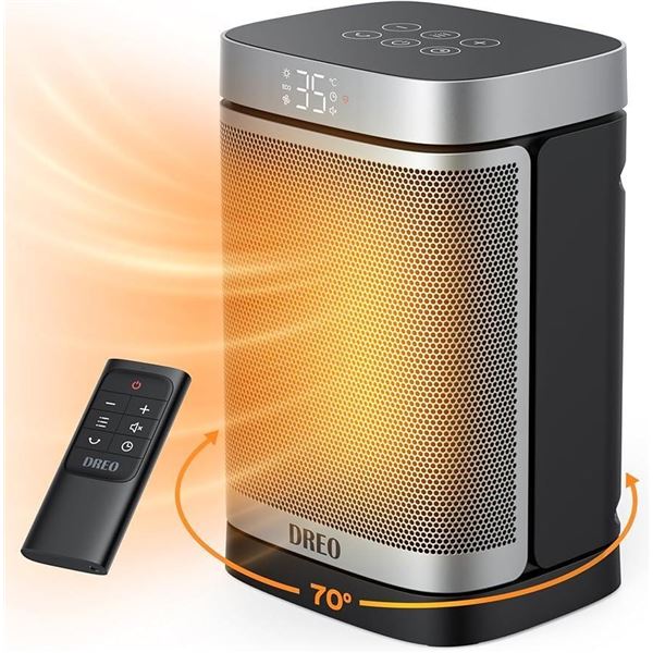 Dreo Space Heater for Bedroom, 1500W Portable Electric Room Heater with Thermostat, Remote Control, 