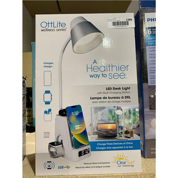 OttLite Wireless Series LED Desk Organizer Lamp with Wireless Charging Stand
