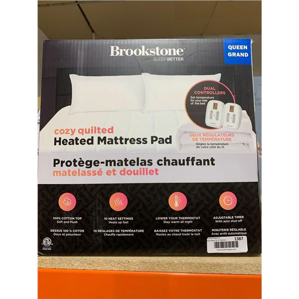 Brookstone 10 Heat Settings Cozy Quilted Heated Mattress Pad with Dual Controllers Size Queen, White
