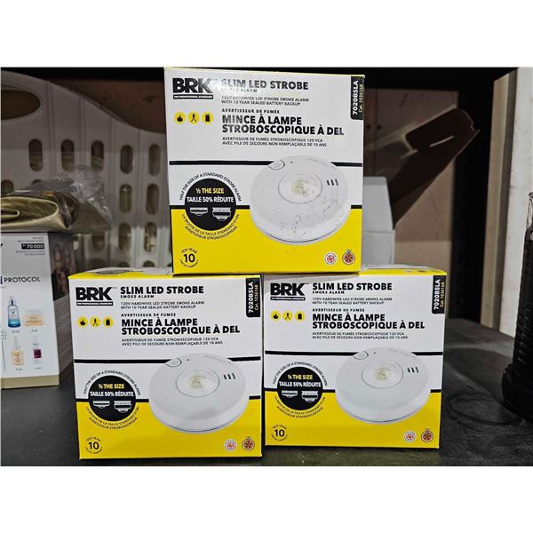 Lot of 3 BRK SLim LED Strobe Smoke Alarms