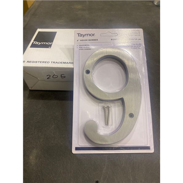 Taymor 5 pack of solid metal 6inch house number 9
