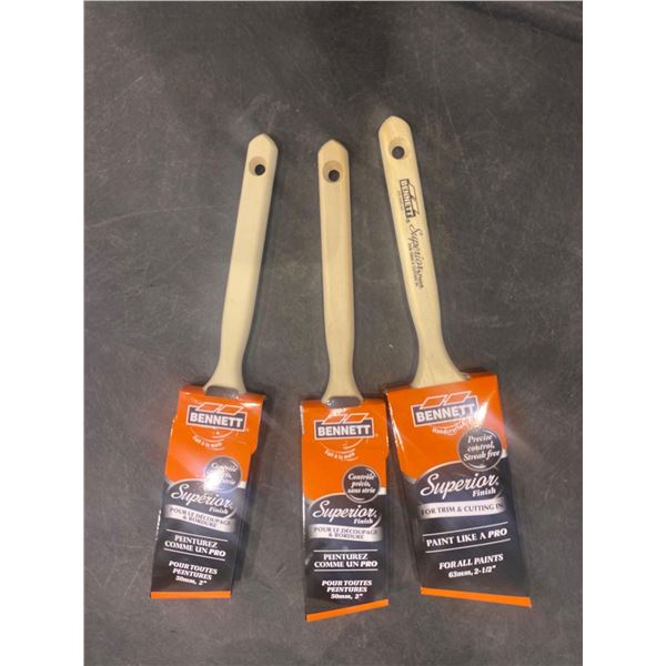Lot of 3 Bennett superior finish paint brushes. one 63mm and two 50mm