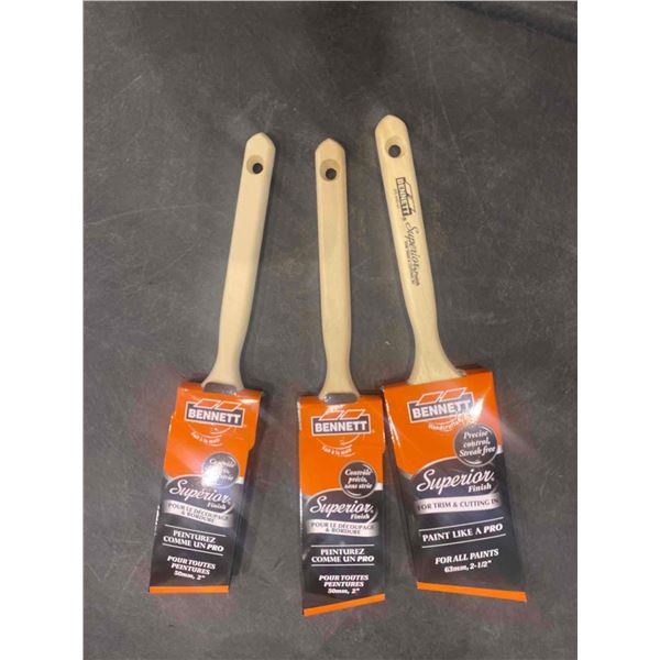 Lot of 3 Bennett superior finish paint brushes. one 63mm and two 50mm