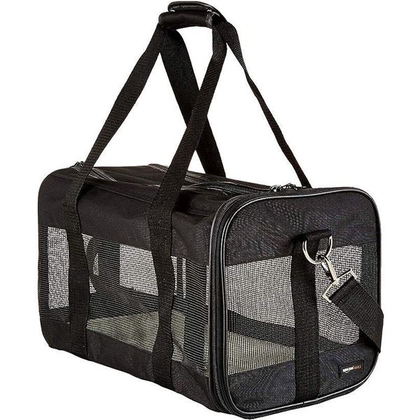 Amazon Basics Medium Soft-Sided Mesh Pet Airline Travel Carrier Bag - 16.5 x 9.5 x 10 Inches, Black
