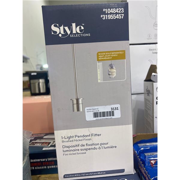 Style selections 1-light pendant fitter in brushed nickel finish