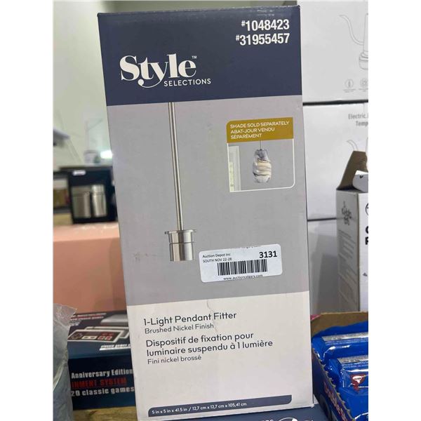 Style selections 1-light pendant fitter in brushed nickel finish