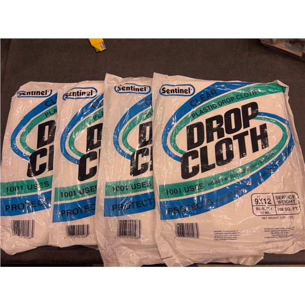 Sentinel clear plastic drop cloth 9ft x 12ft lot of 4