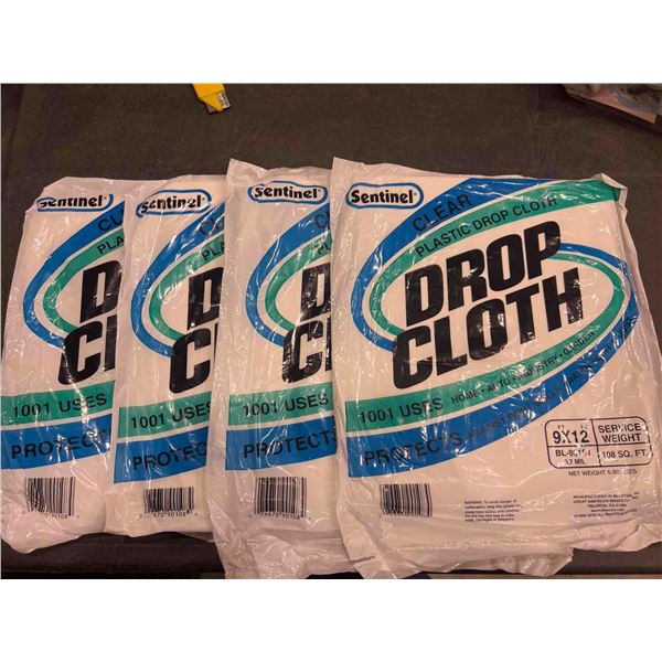 Sentinel clear plastic drop cloth 9ft x 12ft lot of 4