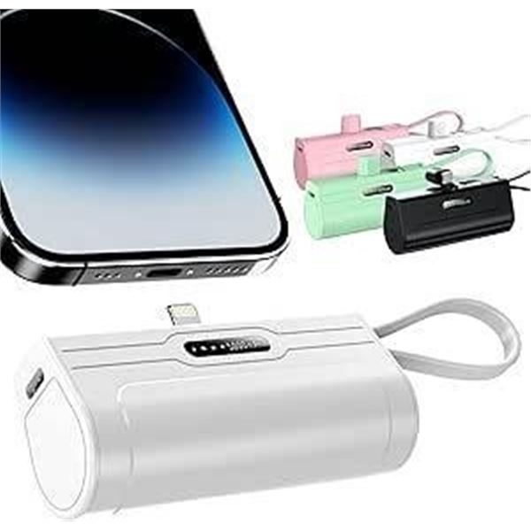 RAVIAD Portable Charger, 5,000mAh Power Bank with Type-C/iPhone Dual Charging Port, Ultra-Compact Ex