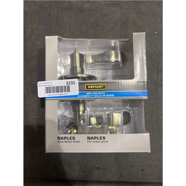 Defiant bedroom and bathroom door handle in satin nickel finish
