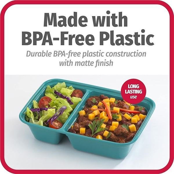 Good Cook Meal Prep, 2 Compartment BPA Free, Microwavable/Dishwasher/Freezer Safe, Teal