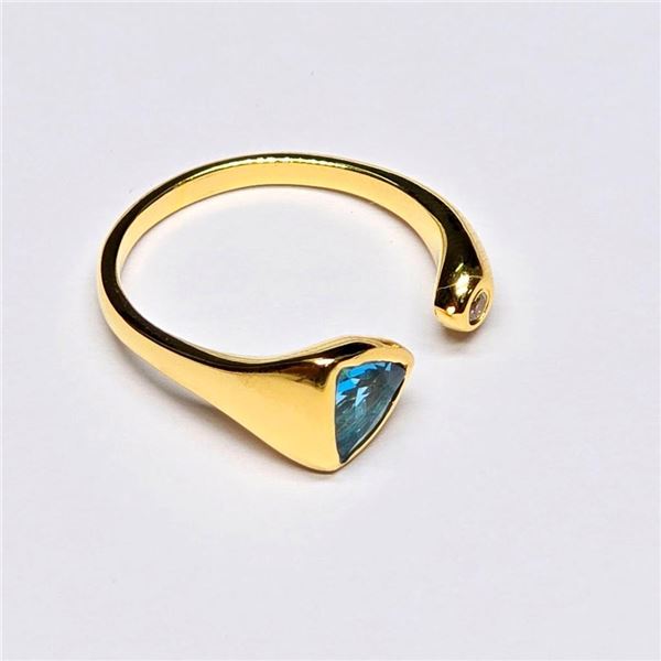 Gold plated Silver London Blue Topaz(1.1ct) Gold Rhodium Plated Ring (~Size Adjustable)(Ring is resi