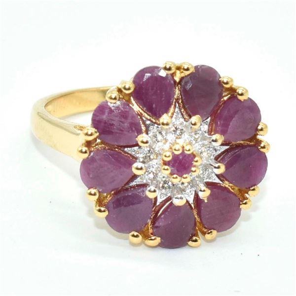 Gold plated Silver Ruby White Topaz(3.6ct) Gold Rhodium Plated Ring (~Size 7)(Ring is resizable for 