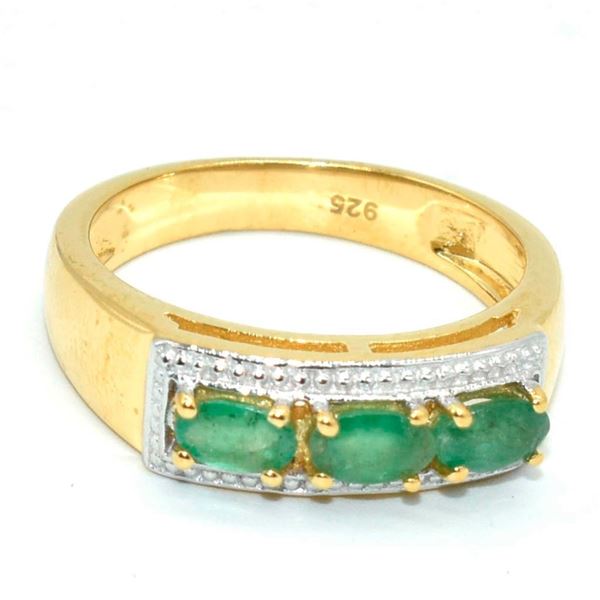 Gold plated Silver Emerald(1.35ct) Gold Rhodium Plated Ring (~Size 7)(Ring is resizable for $40) (~l