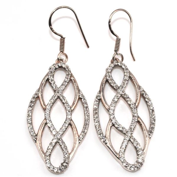 RoseGold Plated Silver Cubic Zirconia(2.7ct) Rhodium Plated Earrings (~Size 0) (~length 0 inches) (~