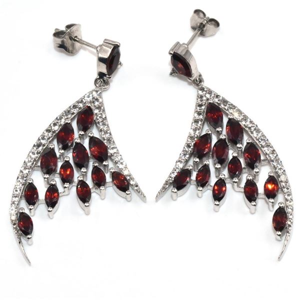 Silver Garnet Cz(6.2ct) Rhodium Plated Earrings (~Size 0) (~length 0 inches) (~weight 10.9g)