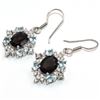 Image 2 : Silver Smokey Quartz Blue Topaz Cz(5.1ct) Rhodium Plated Earrings (~Size 0) (~length 0 inches) (~wei
