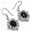 Image 3 : Silver Smokey Quartz Blue Topaz Cz(5.1ct) Rhodium Plated Earrings (~Size 0) (~length 0 inches) (~wei