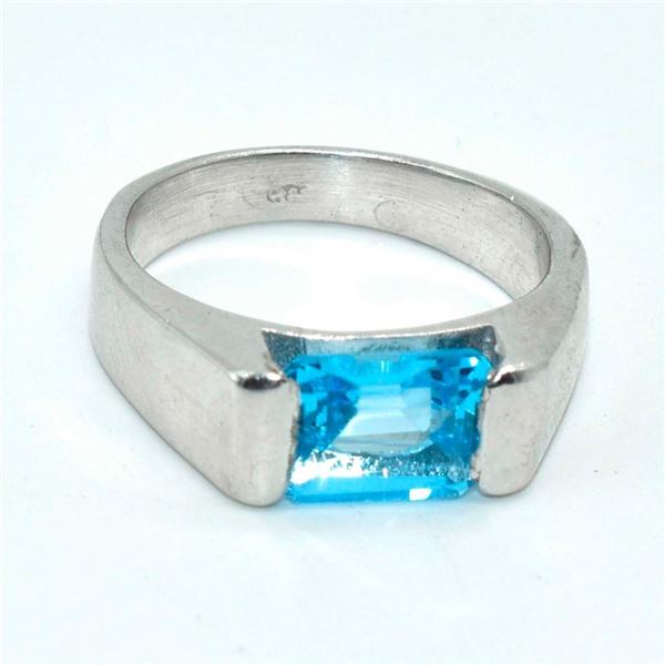 Silver Swiss Blue Topaz(1.8ct) Rhodium Plated Ring (~Size 8)(Ring is resizable for $40) (~length 0 i