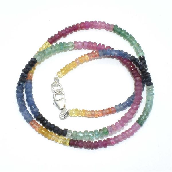 Silver Emerald Ruby Sapphire(45.5ct) Rhodium Plated Necklace (~Size 0) (~length 16 inches) (~weight 