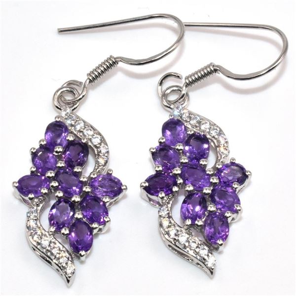 Silver Amethyst Cz(3.9ct) Rhodium Plated Earrings (~Size 0) (~length 0 inches) (~weight 4.8g)