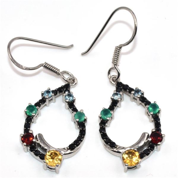 Silver Gem Stone(2.7ct) Rhodium Plated Earrings (~Size 0) (~length 0 inches) (~weight 5.25g)